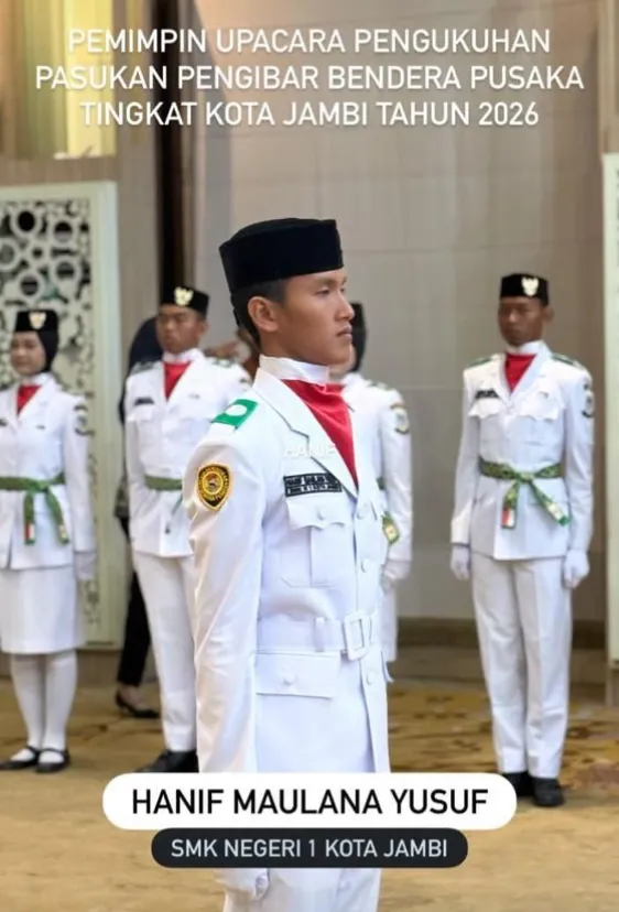 Siswa SMKN 1 Kota Jambi Terpilih dan Bertugas Sebagai Pemimpin Upacara Pengukuhan Paskibraka Kota Jambi 2026